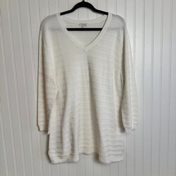 Talbots White 100% Cotton V-Neck Sweater Tunic H24 - Picture 1 of 4